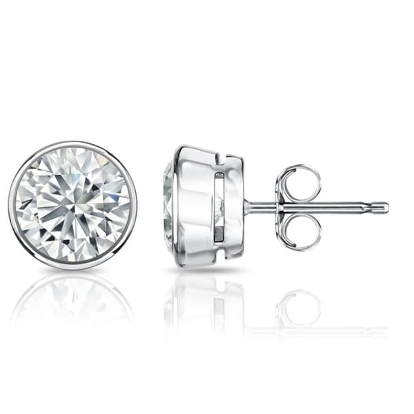 modern hoop earrings for urban style -Auriya 1 1/2ctw Round Diamond Stud Earrings Bezel-set Platinum - Certified