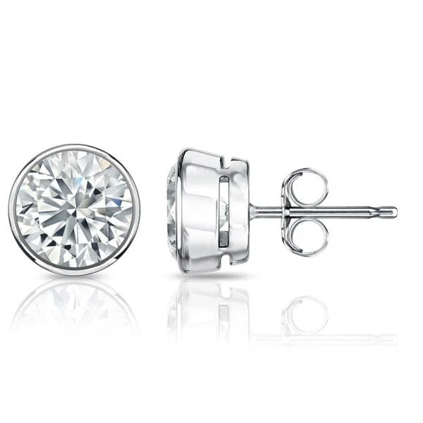 chic geometric earrings for modern style -Auriya 1.70ctw Round Diamond Stud Earrings Bezel-set Platinum - GIA Certified