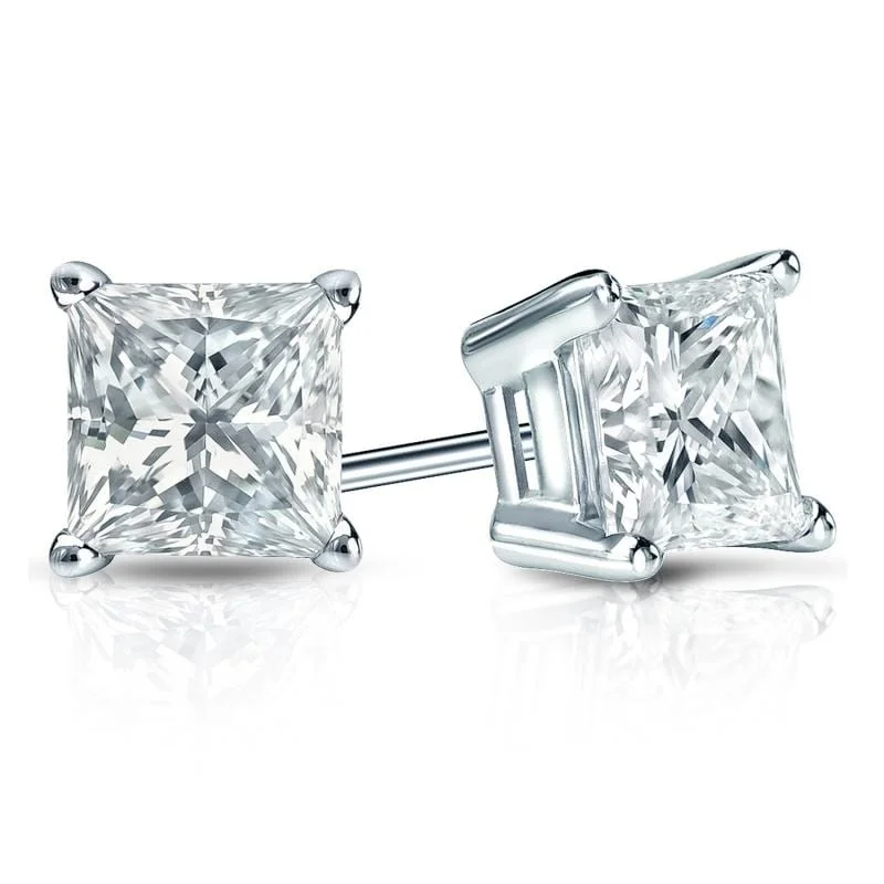 gemstone huggie earrings for added sparkle -Auriya 14-karat Gold Lab Grown 1.80 carat TDW Princess Diamond Stud Earrings 4-Prong Basket Screw-back