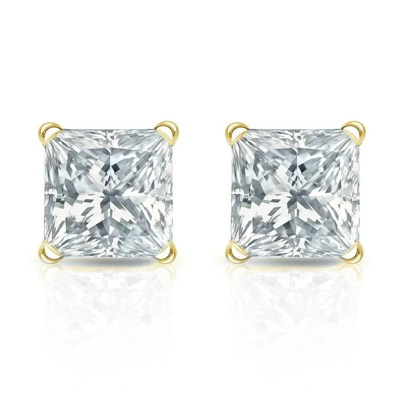 sleek gold earrings for contemporary elegance -Auriya 18-karat Gold Lab Grown 1.50 carat TDW Princess Diamond Stud Earrings 4-Prong Martini Push-back