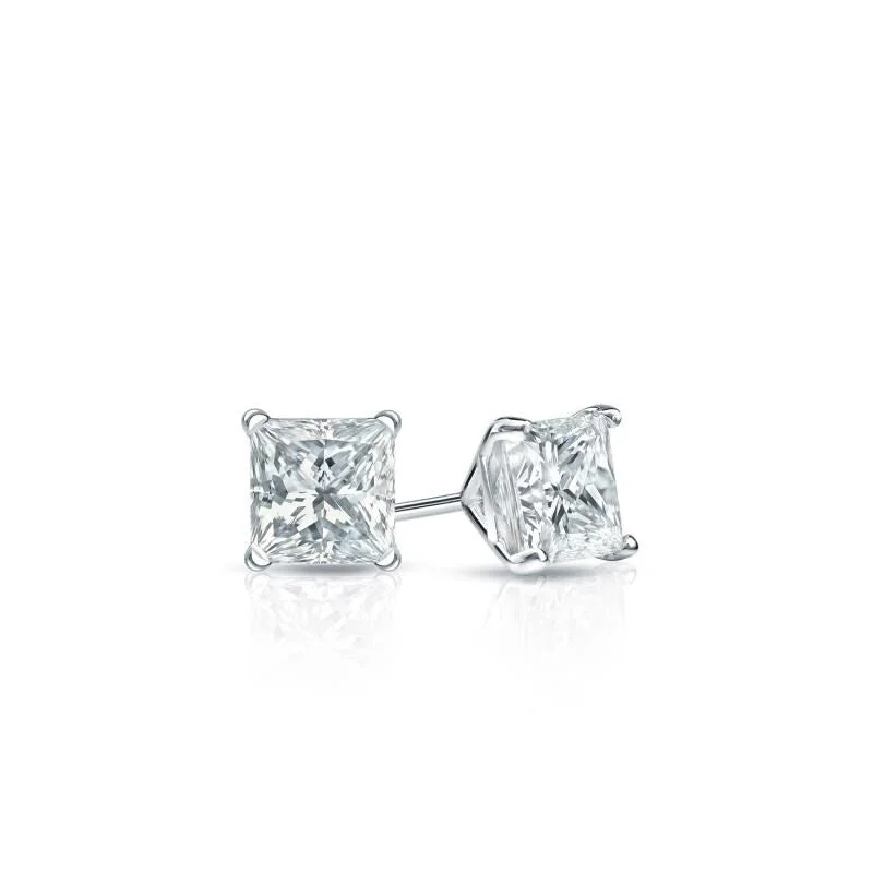 minimalist silver earrings for modern style -Auriya Plat Gold Lab Grown 0.90 carat TDW Princess Diamond Stud Earrings 4-Prong Martini Push-back