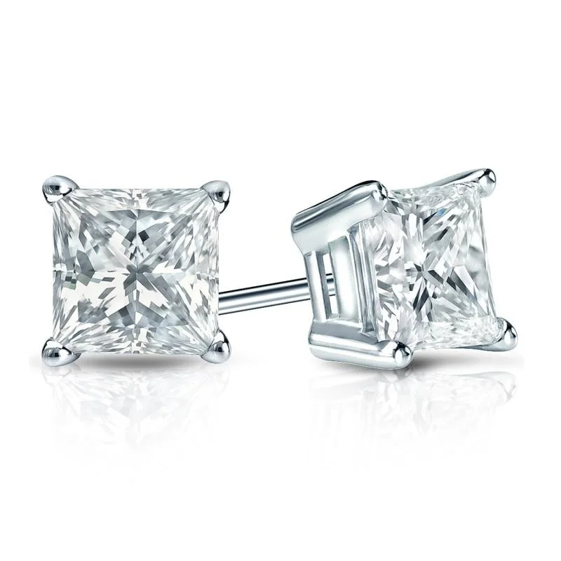 glittering silver earrings for evening events -Auriya Plat Gold Lab Grown 1.25 carat TDW Princess Diamond Stud Earrings 4-Prong Basket Push-back