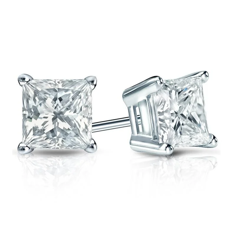 sparkling resin earrings for playful looks -Auriya Plat Gold Lab Grown 1.25 carat TDW Princess Diamond Stud Earrings 4-Prong Basket Screw-back