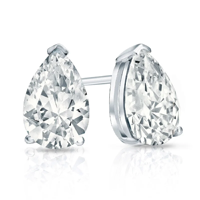 modern silver earrings for sleek and stylish looks -Auriya Plat Gold Lab Grown 2.50 carat TDW Pear Diamond Stud Earrings V-End Prong Push-back