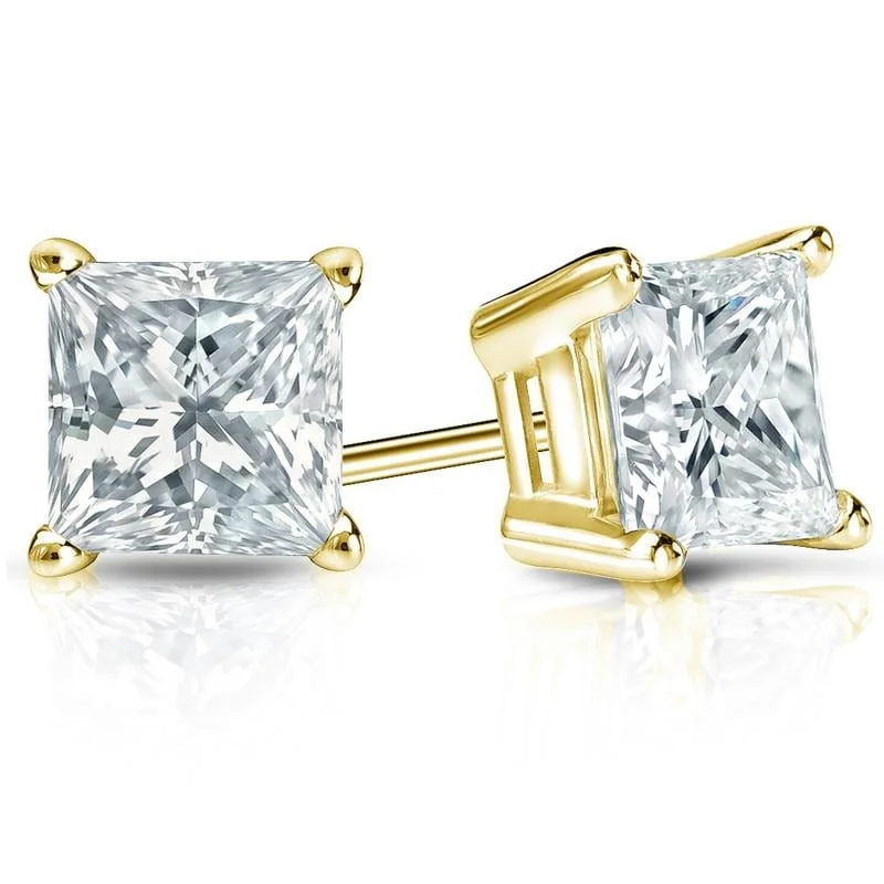 elegant gold earrings for evening wear -Auriya Plat Gold Lab Grown 2.50 carat TDW Princess Diamond Stud Earrings 4-Prong Basket Screw-back