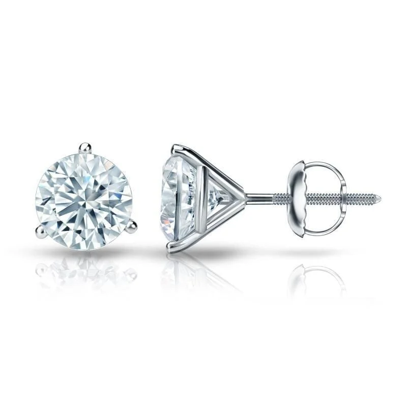 sleek silver huggie earrings for everyday wear -Auriya Platinum GIA Certified 4.20 ct. TDW 3-Prong Martini Round Diamond Stud Earrings