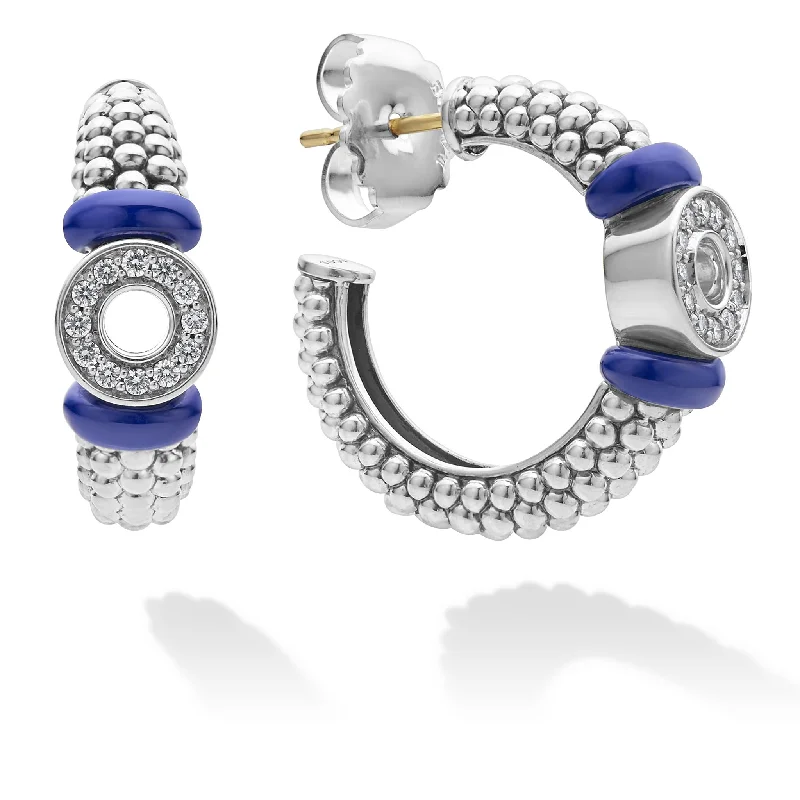 playful star-shaped earrings for a whimsical touch -Blue Caviar Ceramic and Diamond Circle Hoop Earrings