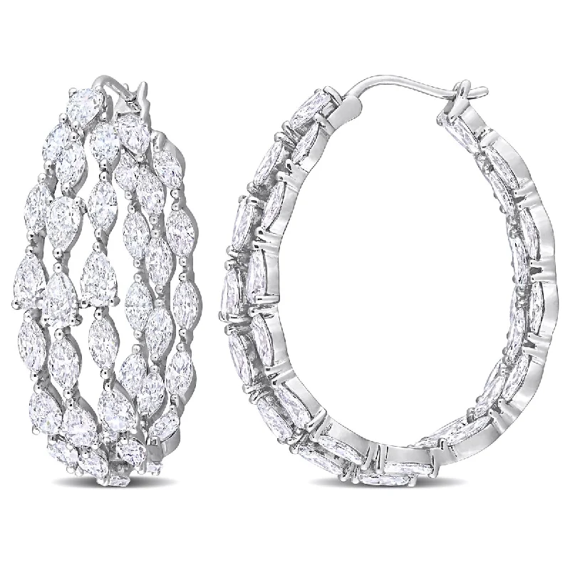 vintage-style drop earrings for timeless charm -Created Forever 11ct TW Marquise & Pear Lab-Grown Diamond 3-Row Hoop Earrings in 14k White Gold