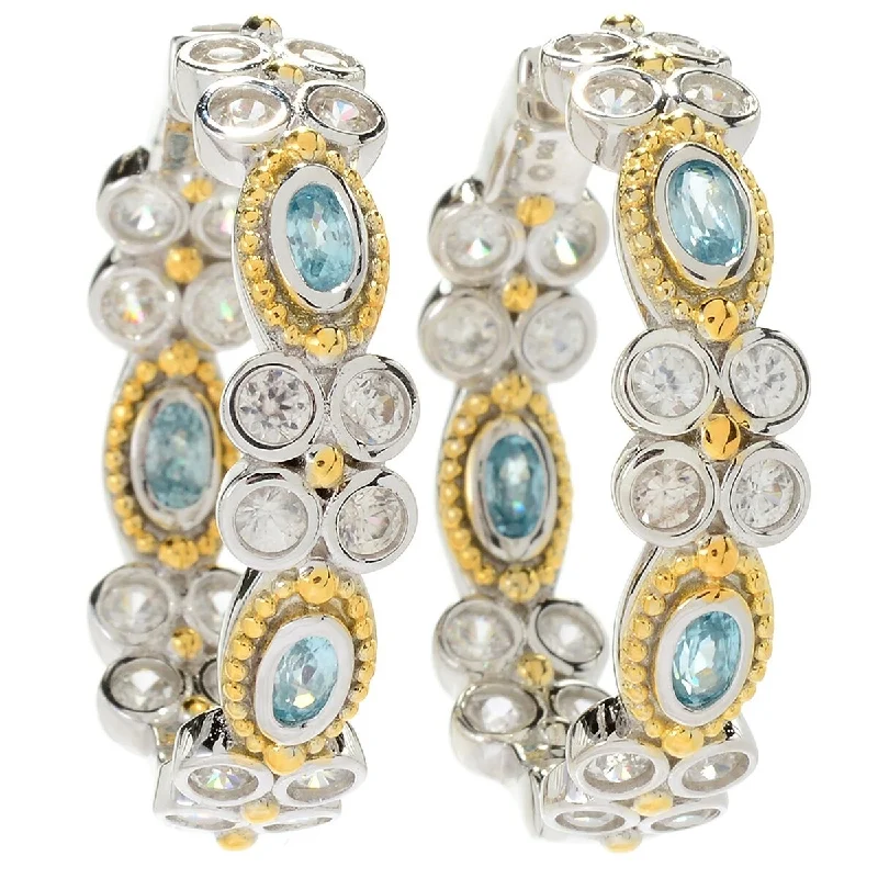 sparkling resin earrings for playful looks -Dallas Prince 1.25" Gemstone & White Zircon Inside-out Hoop Earrings. Collection: Classic Dallas