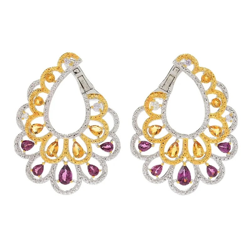 oversized crystal earrings for glamorous parties -Dallas Prince Sterling Silver 1.5" Gemstone Front-Facing Hoop Earrings