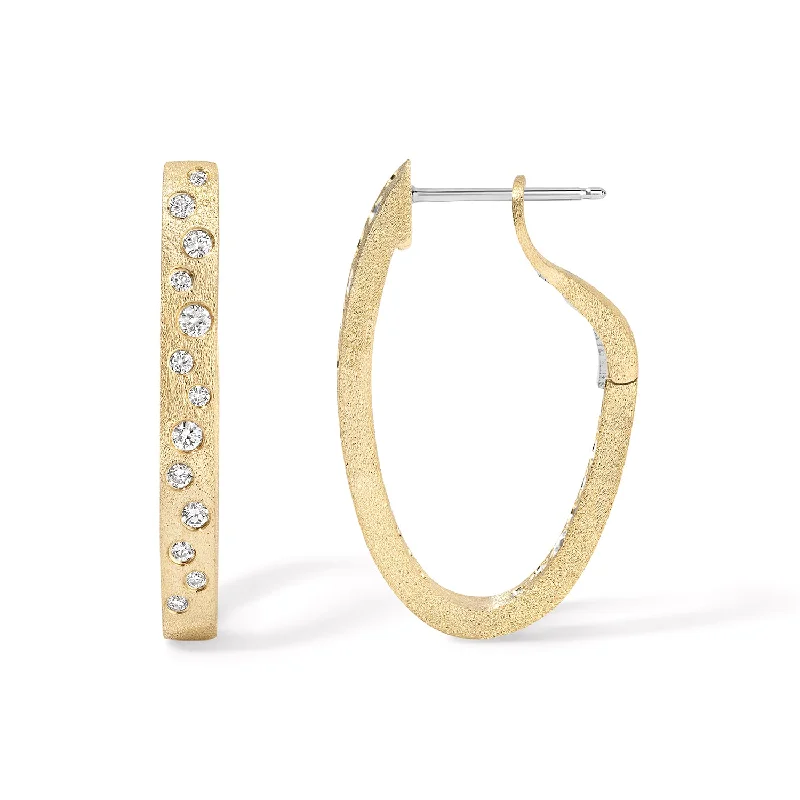 diamond stud earrings for luxury appeal -Diamond and Gold Oval Hoop Earrings