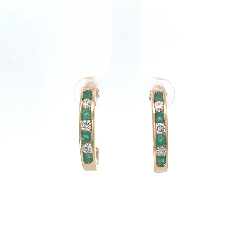 colorful resin earrings for fun accessories -Diamond Emerald Channel Hoops