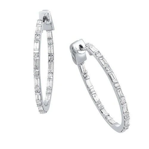 bold chain earrings for edgy looks -Diamond Inside Out Eternity Hoops in 14k White Gold (1 ctw)