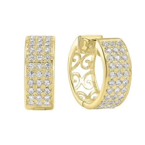 elegant crystal earrings for special nights -Diamond Chunky Filigree Hoop Earrings in 14k Yellow Gold (1/2ctw)