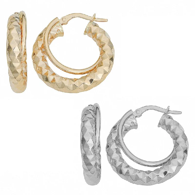 colorful enamel earrings for a vibrant effect -Fremada 10k Gold Diamond-cut Double Round Hoop Earrings (yellow or white)