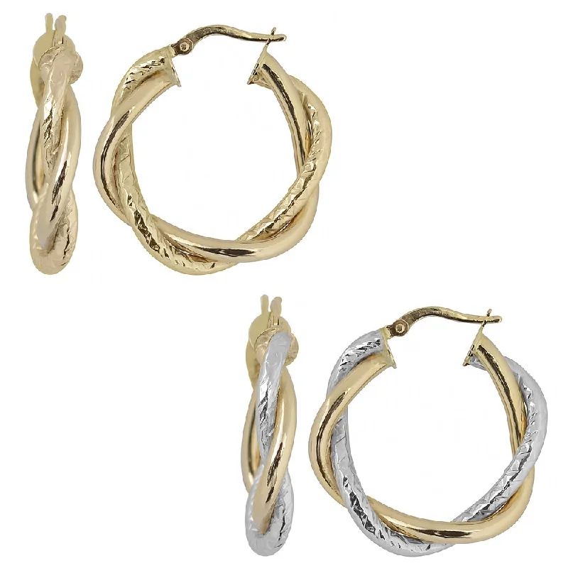 statement gold earrings for standout looks -Fremada 10k Gold Interwined High Polish and Diamond-cut Round Hoop Earrings