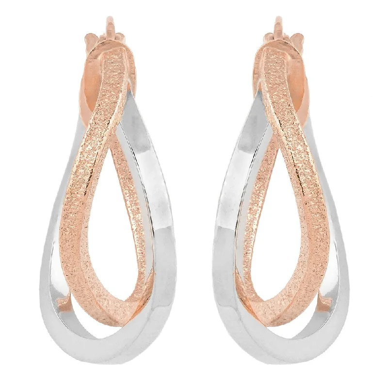 long drop earrings for dramatic flair -Fremada 10k Two-tone Gold High Polish and Textured Finish Overlap Hoop Earrings