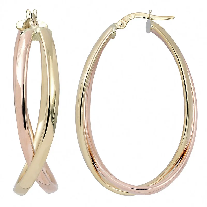 luxury sapphire earrings for a chic touch -Fremada 10k Two-tone Gold High Polish Overlapping Double Oval Hoop Earrings