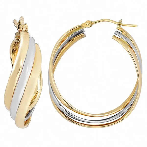 small huggie earrings for delicate ears -Fremada 10k Two-tone Gold High Polish Overlapping Twist Hoop Earrings