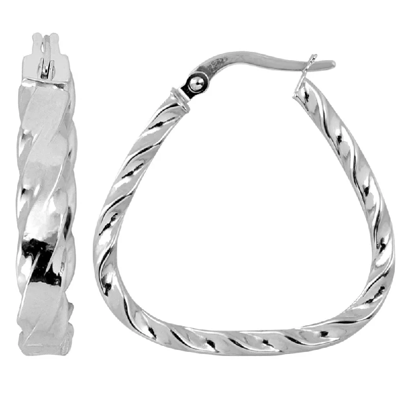 bold hoop earrings for everyday fashion -Fremada 10k White Gold Twist Design Triangular Hoop Earrings