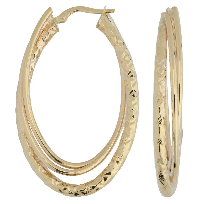 sparkling silver earrings for evening wear -Fremada 10k Yellow Gold Diamond-cut Triple Oval Hoop Earrings