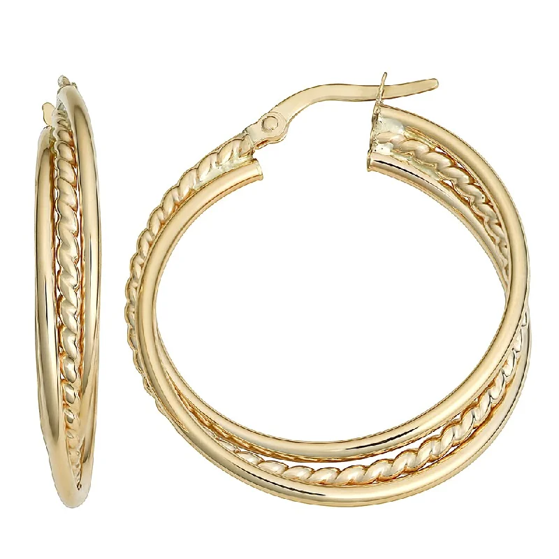 gold drop earrings for evening elegance -Fremada 10k Yellow Gold Overlapping Round Hoop Earrings