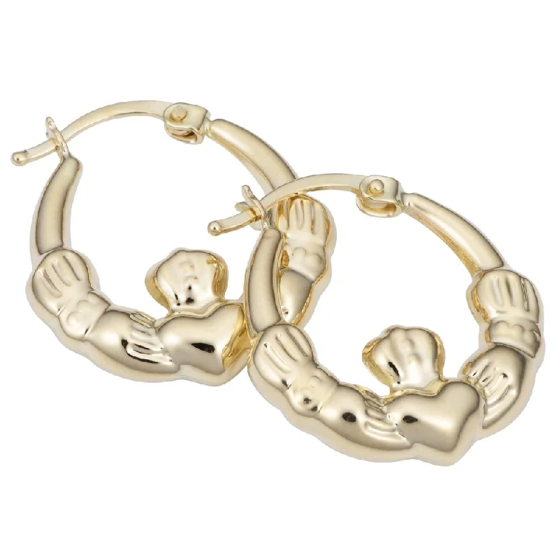 gold ear cuffs for chic edge -Fremada 14k Yellow Gold Claddagh Hoop Earrings