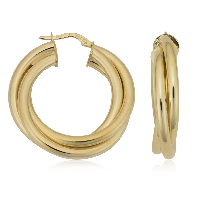 statement gemstone earrings for dramatic impact -Fremada Italian 10k Yellow Gold 6x20-mm Triple Hoop Earrings