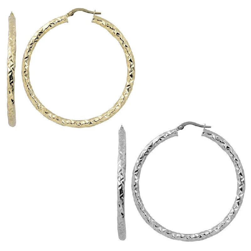 gold dangle earrings for feminine flair -Fremada Italian 14k Gold 3x40-mm Diamond-cut Round Hoop Earrings (yellow gold or white gold)