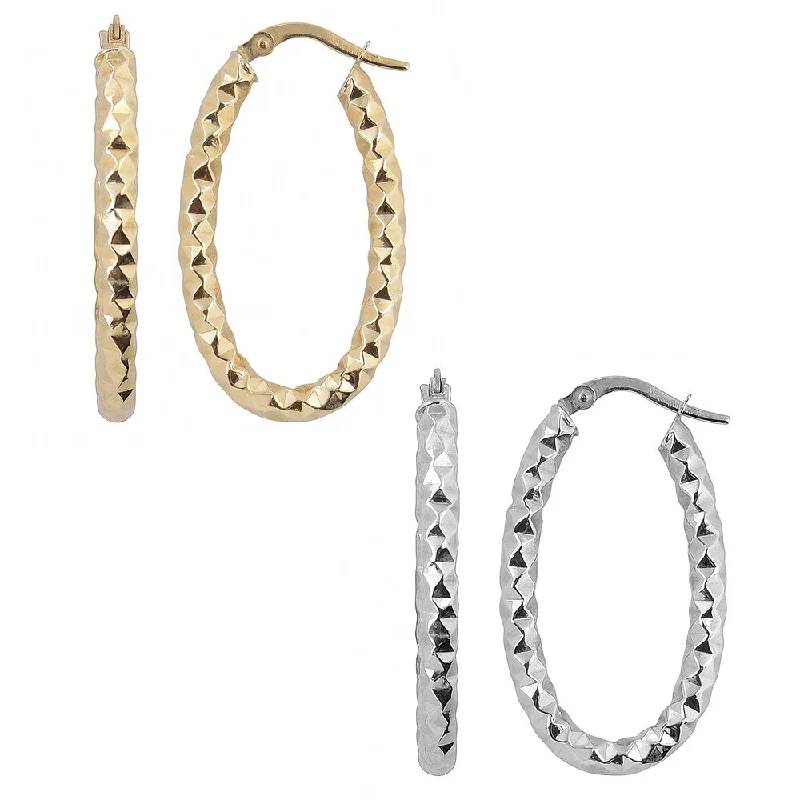 shimmering silver drop earrings for special occasions -Fremada Italian 14k Gold Diamond-cut Finished Oval Hoop Earrings (yellow gold or white gold)