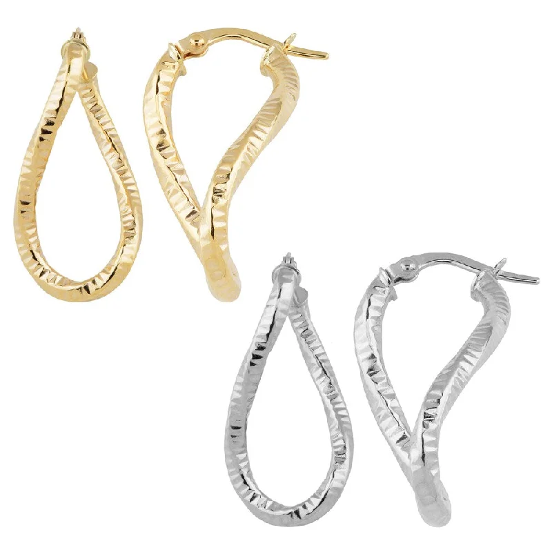 oversized crystal earrings for glamorous parties -Fremada Italian 14k Gold Diamond-cut Twisted Oval Hoop Earrings (yellow gold or white gold)