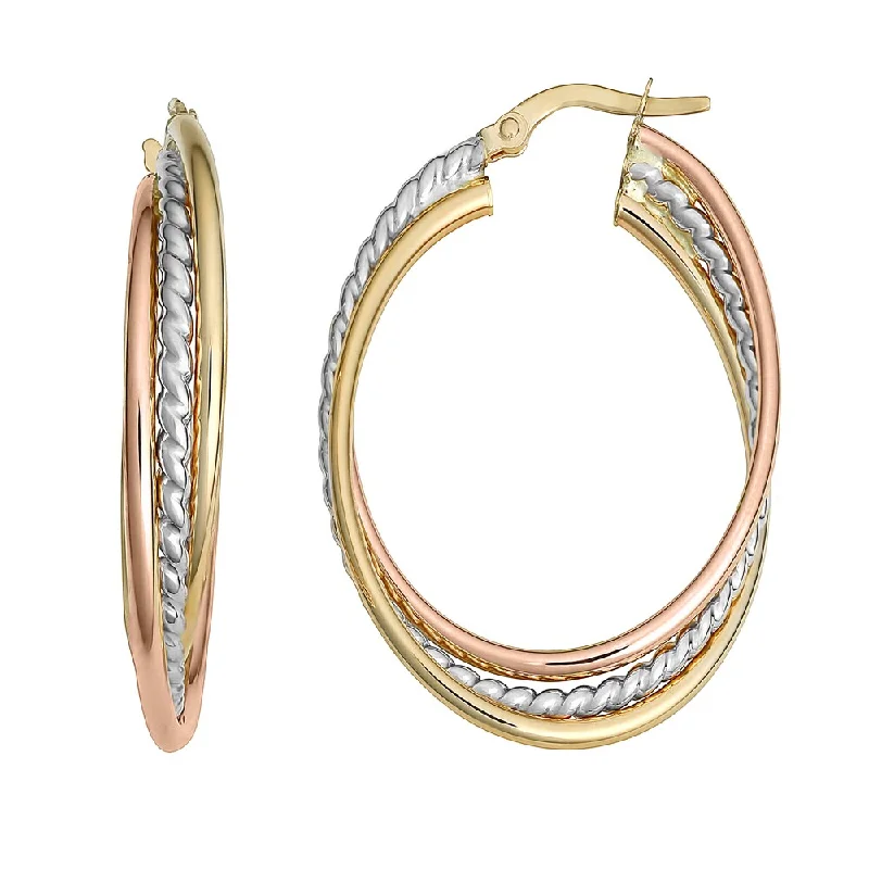 bold chain earrings for edgy looks -Fremada Italian 14k Tri-color Gold Overlapping Triple Oval Hoop Earrings