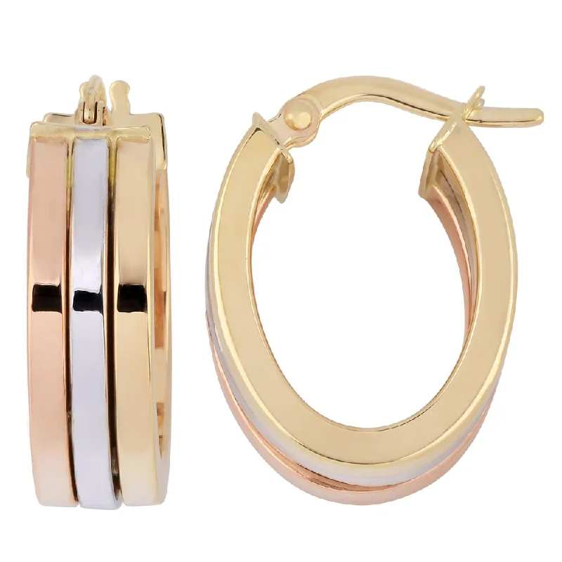 chic silver ear cuffs for minimalist fashion -Fremada Italian 14k Tri-color High Polish Triple Oval Hoop Earrings