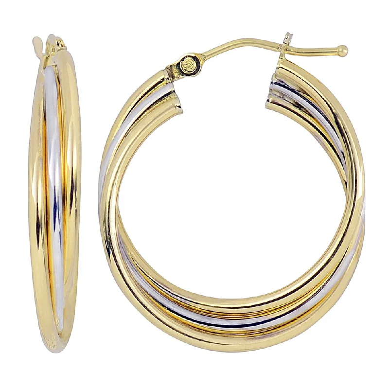 sparkling crystal ear cuffs for a trendy finish -Fremada Italian 14k Two-tone Gold High Polish Overlapping Triple Hoop Earrings