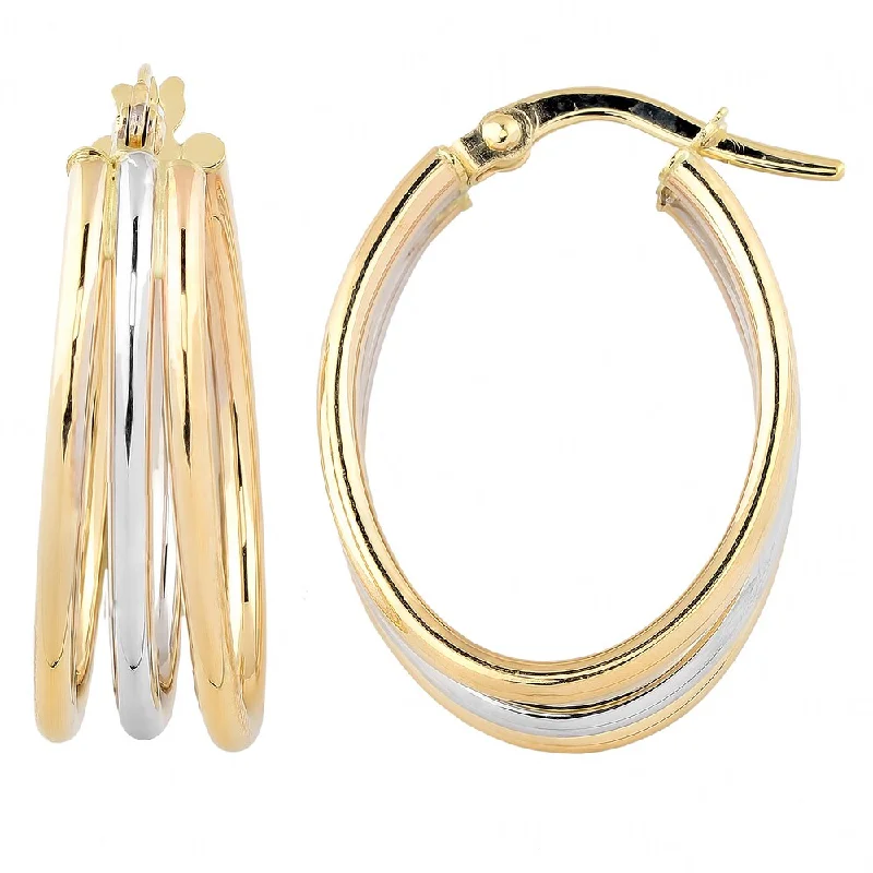 silver stud earrings for everyday elegance -Fremada Italian 14k Two-tone Gold High Polish Triple Oval Hoop Earrings