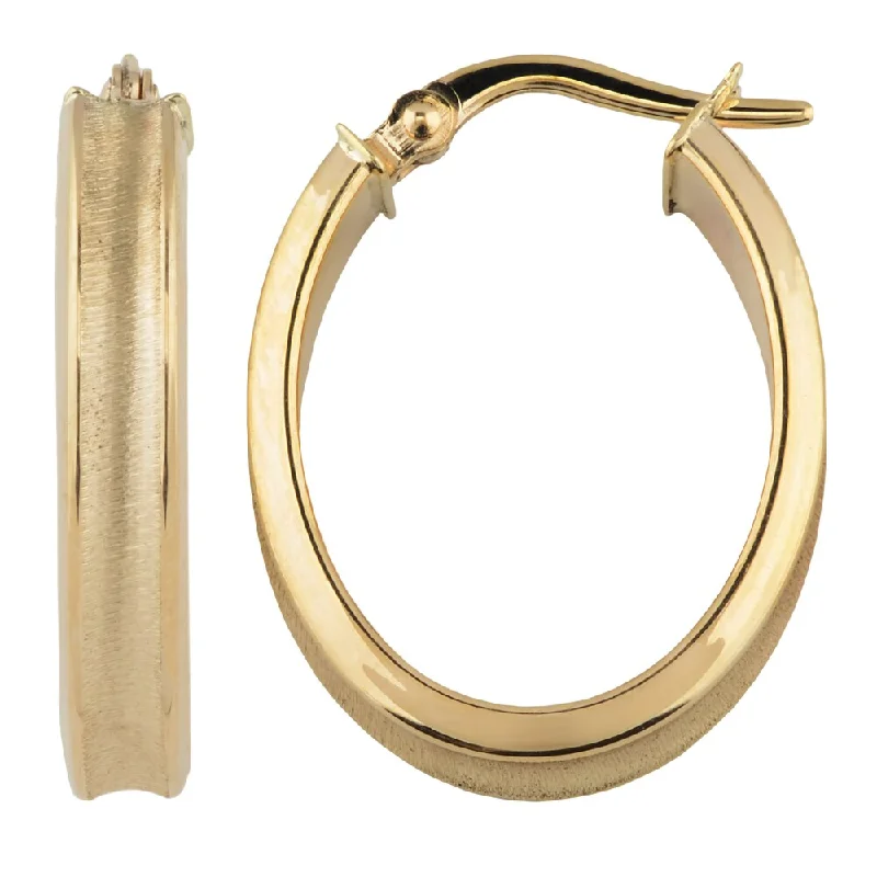 handmade clay earrings for artistic flair -Fremada Italian 14k Yellow Gold High Polish and Satin Finish Oval Hoop