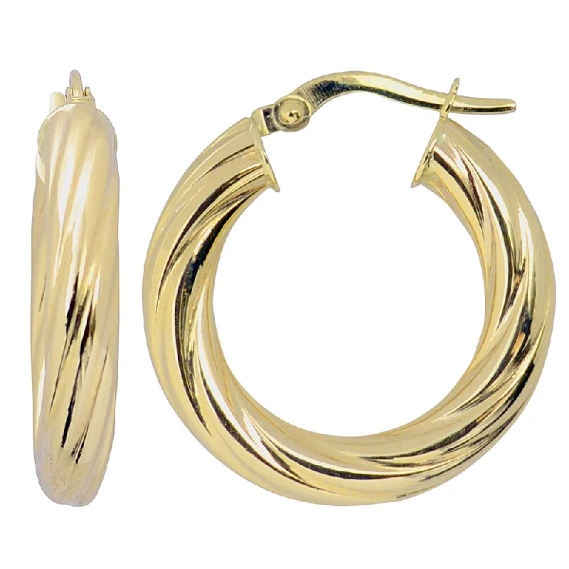 artistic resin earrings for bold accessories -Fremada Italian 14k Yellow Gold Twist Design Hoop Earrings