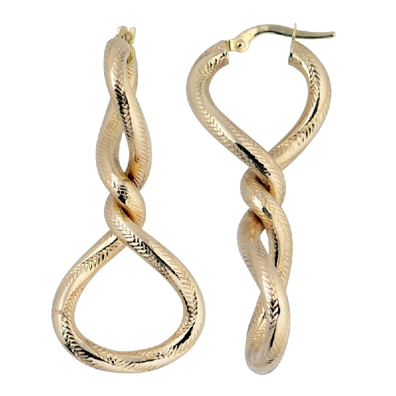 boho feather earrings for laid-back vibes -Fremada Italian 14k Yellow Gold Twisted Elongated Hoop Earrings, 1.7"