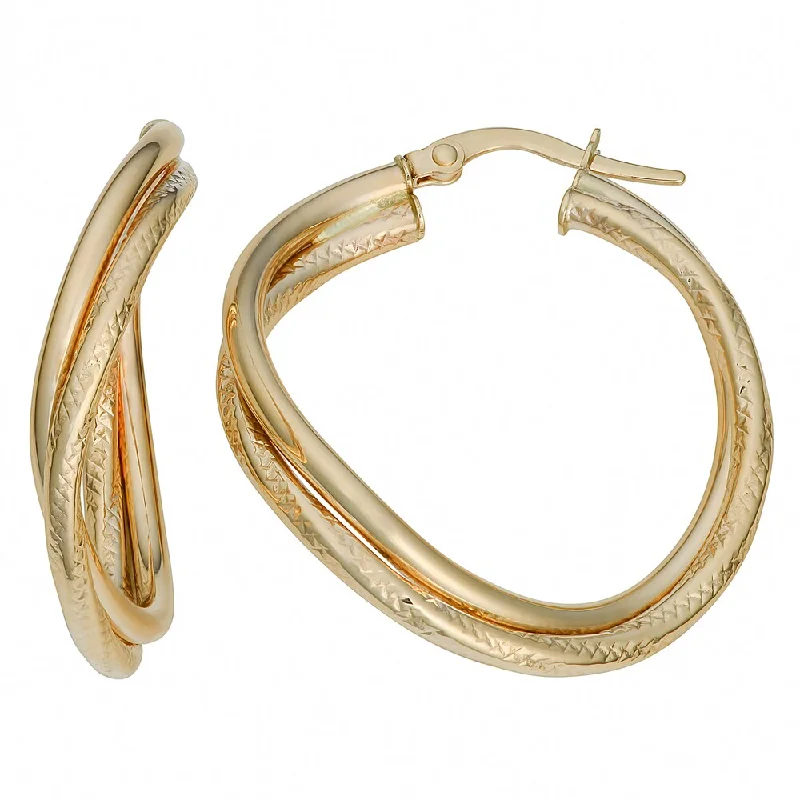 classic silver hoop earrings for everyday wear -Fremada Italian 14k Yellow Gold Wavy Double Hoop Earrings