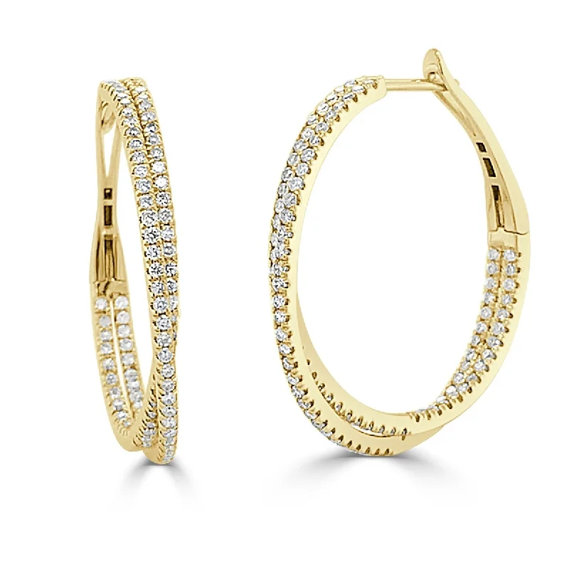 nature-inspired gemstone earrings for earthy vibes -Joelle 14k Gold & Diamond Criss-Cross Hoop Earrings - 1.21ct