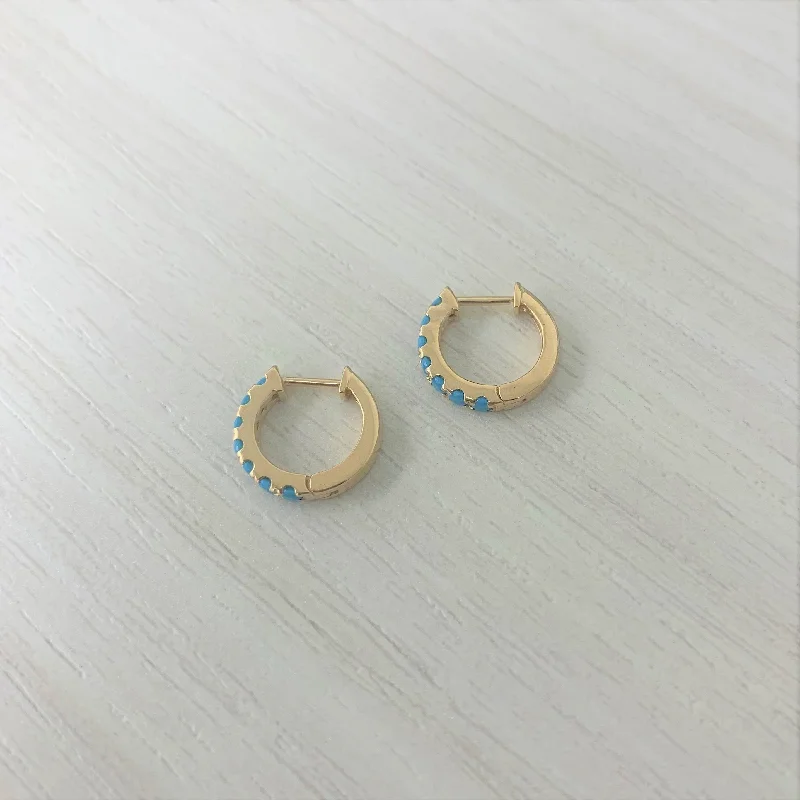 stylish hoop earrings for versatile looks -Joelle 14K Yellow Gold Turquoise Huggie Hoop Earrings