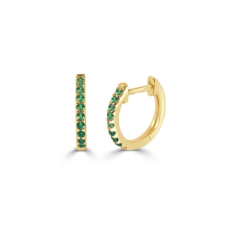 silver stud earrings for everyday elegance -Joelle Emerald Huggie Earrings - 14K Gold Earrings U-Shaped Hoops With Green Emeralds