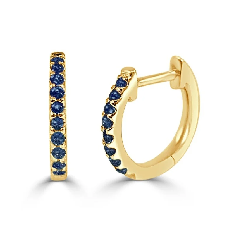 classic silver hoop earrings for everyday wear -Joelle Sapphire Huggie Hoop Earrings - 14K Gold Earrings U-Shaped Hoops With Blue Sapphire