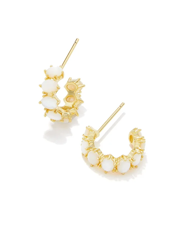 antique gold earrings for vintage style -Kendra Scott Cailin Crystal Mother of Pearl Hoops