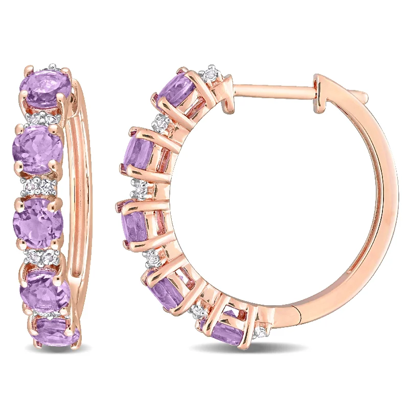 quirky resin earrings for unique designs -Miadora Amethyst and White Topaz Hoop Earrings in Rose Plated Sterling Silver