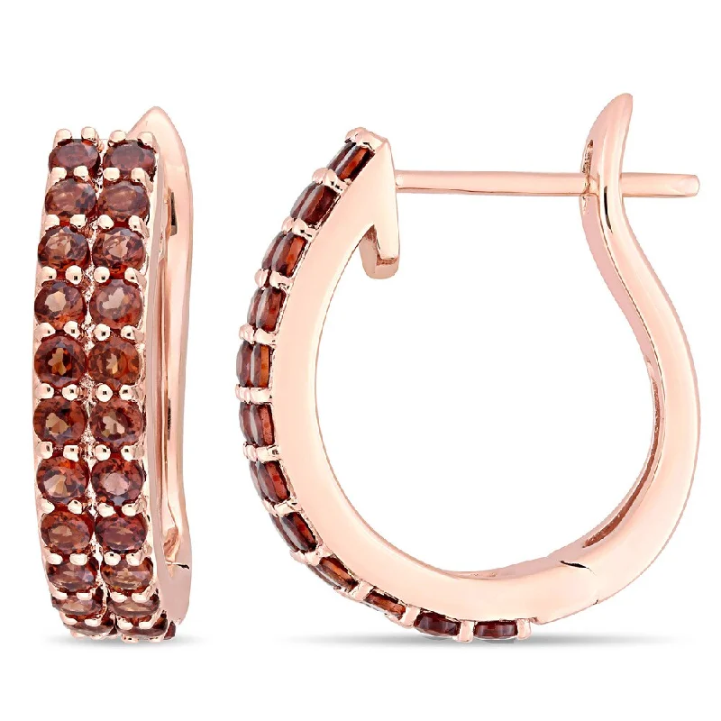 glamorous gold earrings for evening chic -Miadora Signature Collection 10k Rose Gold Double-Row Garnet Hoop Earrings - Red