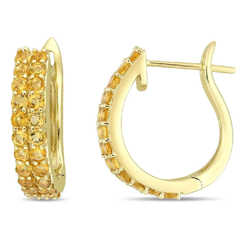 sparkling ear cuffs for a glamorous touch -Miadora Signature Collection 10k Yellow Gold Double-Row Citrine Hoop Earrings