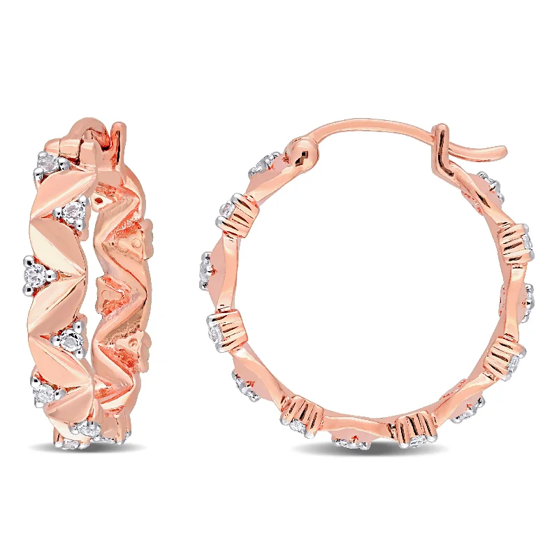 chic gemstone drop earrings for elegant occasions -Miadora White Topaz Leaves Hoop Earrings in Rose Plated Sterling Silver