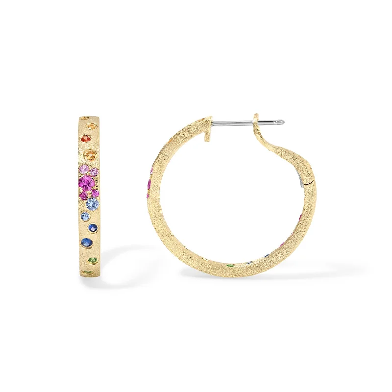 shimmering rhinestone earrings for glamorous wear -Scattered Rainbow Hoop Earrings