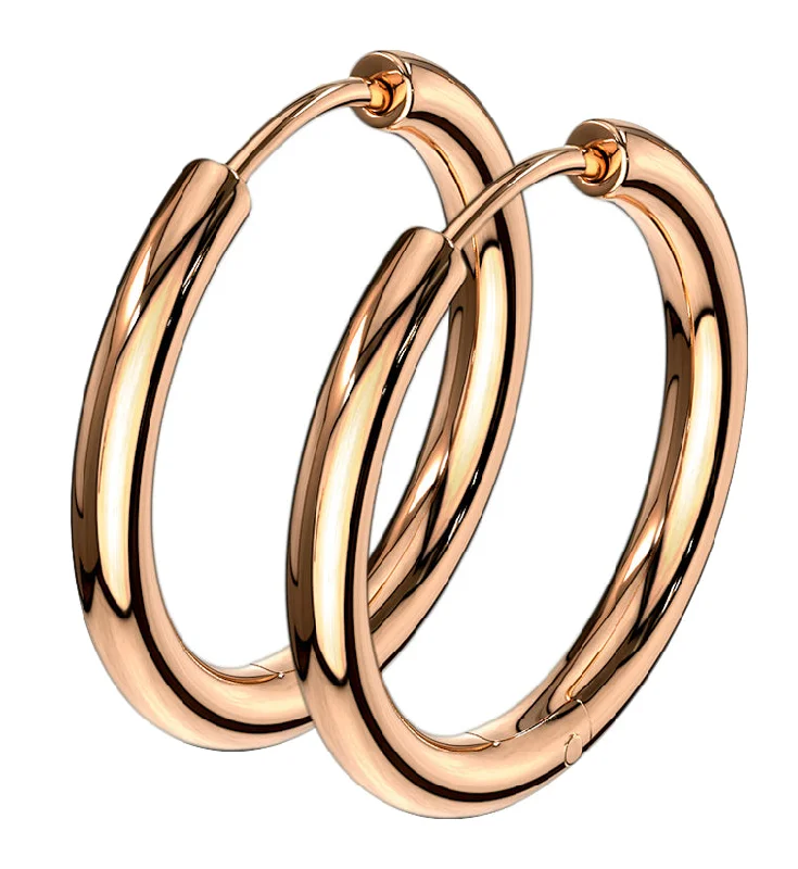 bold crystal earrings for a sparkling touch -Rose Gold PVD Stainless Steel Hinged Hoop Earrings